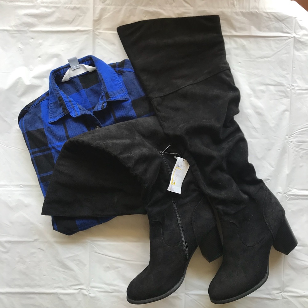 NWT - Black Over the Knee Boots w Heel
